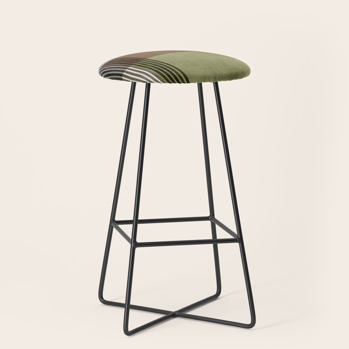 Olive Green Brown Gray Black Bold Lines Artwork Stool Gallery Image 1