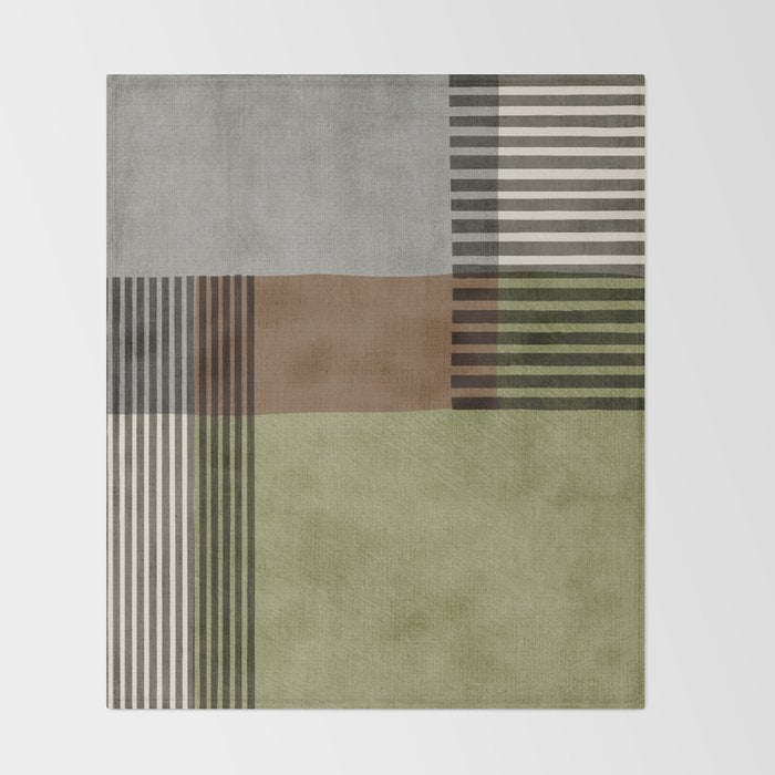 Olive Green Brown Gray Black Bold Lines Artwork Throw Blanket Gallery Image 2
