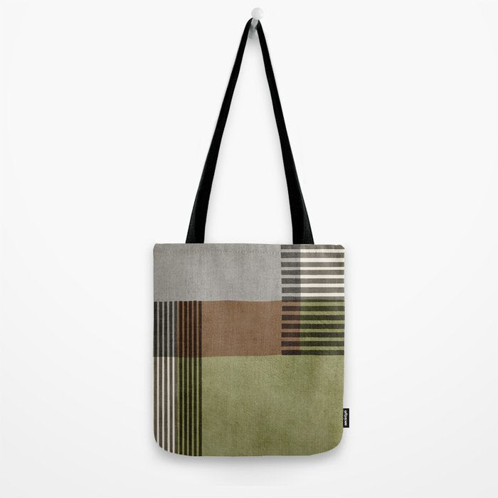 Olive Green Brown Gray Black Bold Lines Artwork Tote Bag Gallery Image 2