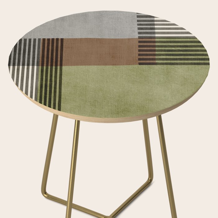 Olive Green Brown Gray Black Bold Lines Artwork Side Table Gallery Image 2