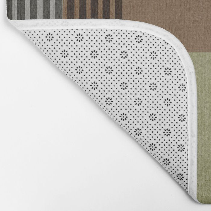 Olive Green Brown Gray Black Bold Lines Artwork Bath Mat Gallery Image 2