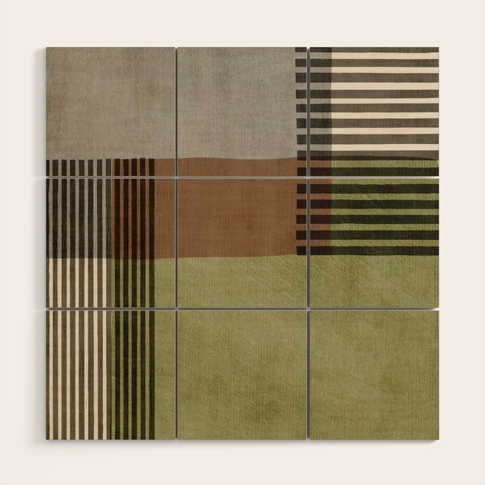 Olive Green Brown Gray Black Bold Lines Artwork Wood Wall Art Gallery Image 1
