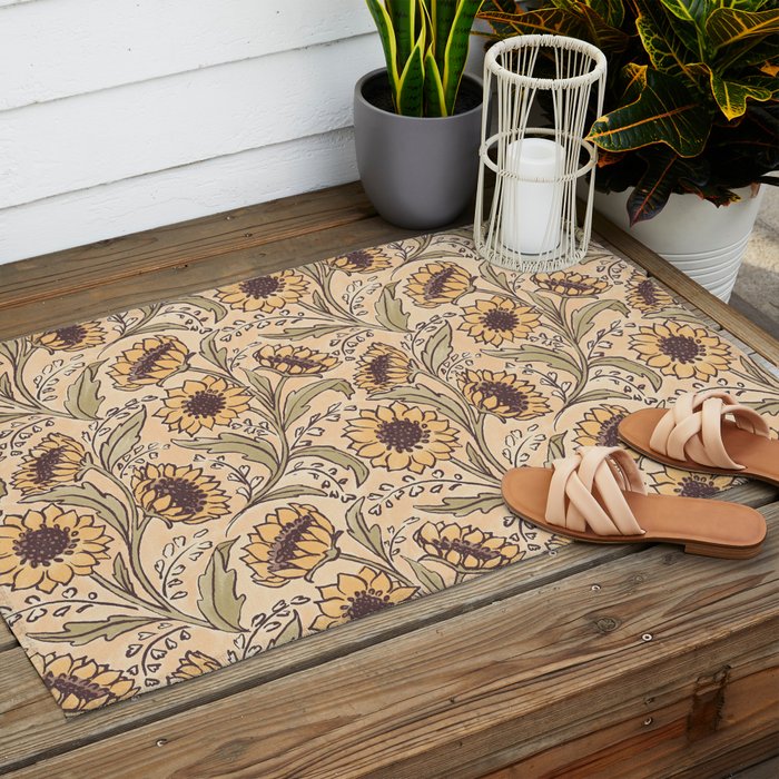 Sunflowers - gold Outdoor Rug Gallery Image 2