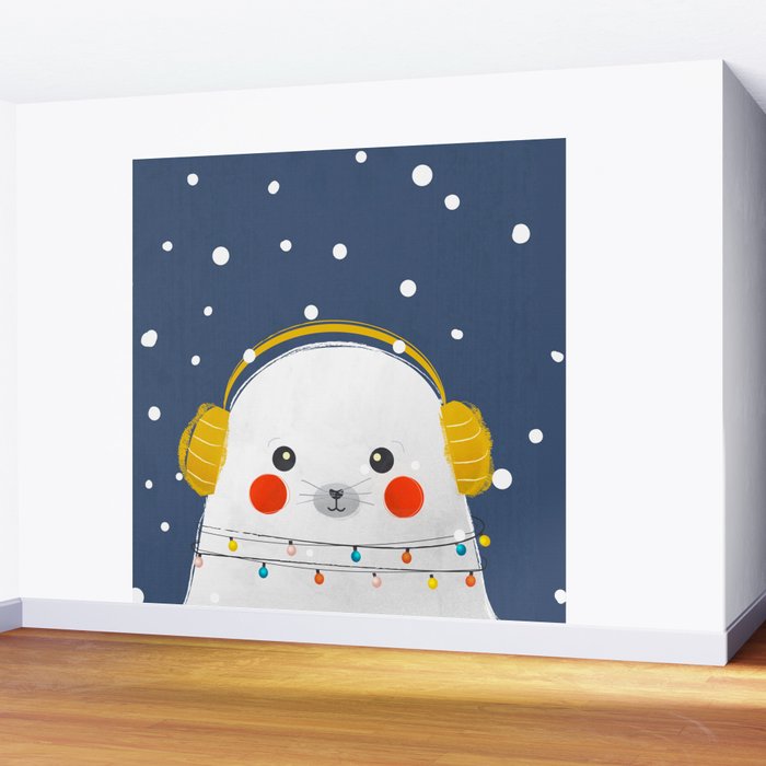 Christmas Baby Seal with fairy lights Wall Mural Gallery Image 2