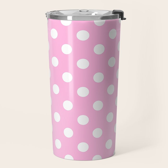 Polka Dots (White & Pink Pattern) Travel Mug Gallery Image 2