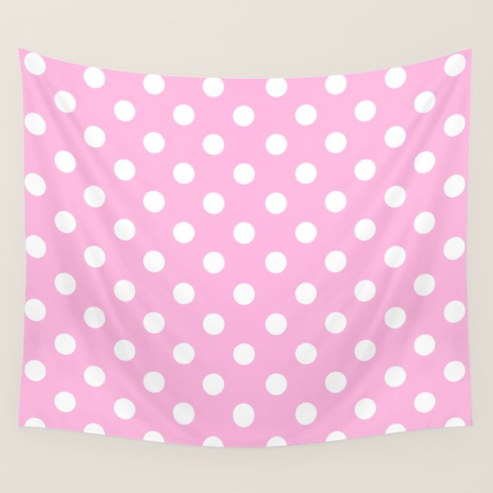 Polka Dots (White & Pink Pattern) Wall Tapestry Gallery Image 4