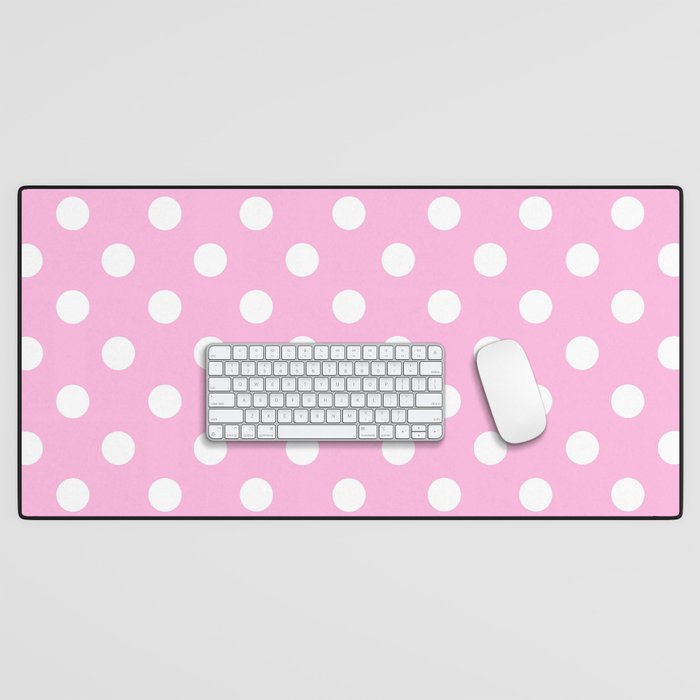 Polka Dots (White & Pink Pattern) Desk Mat Gallery Image 1