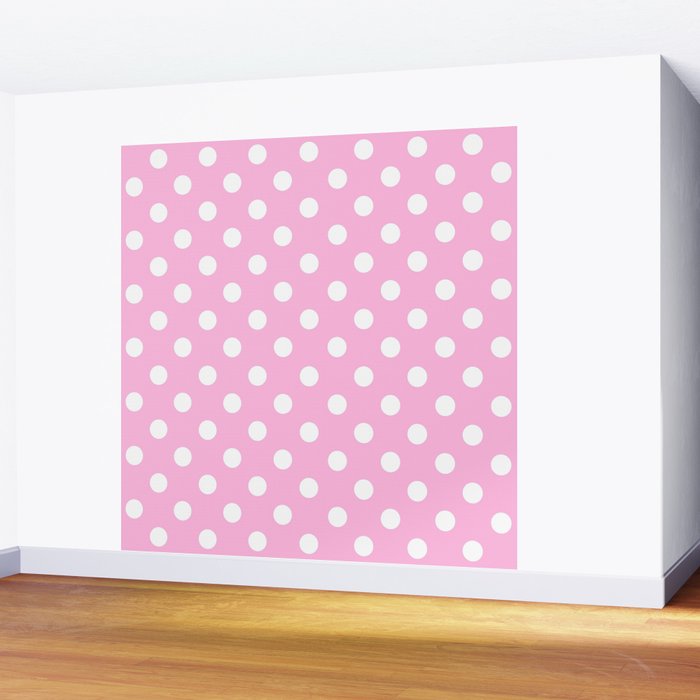 Polka Dots (White & Pink Pattern) Wall Mural Gallery Image 2