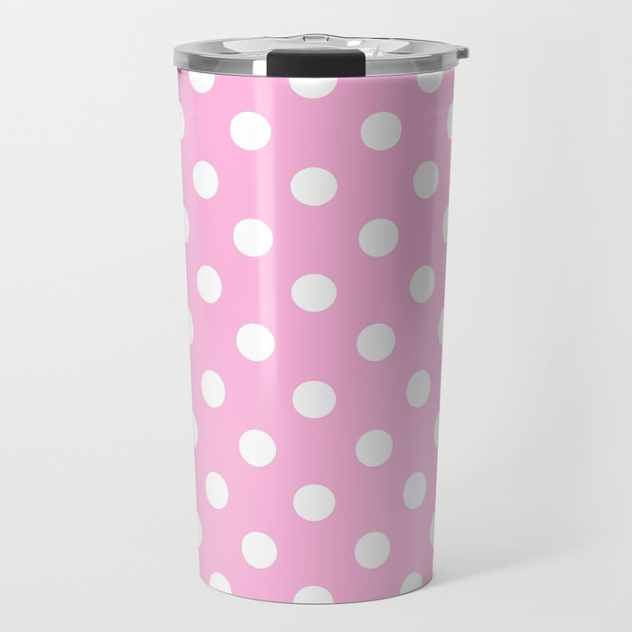 Polka Dots (White & Pink Pattern) Travel Mug Gallery Image 1