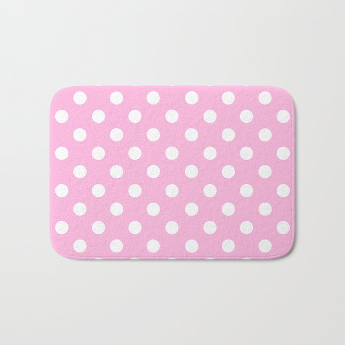 Polka Dots (White & Pink Pattern) Bath Mat Gallery Image 1