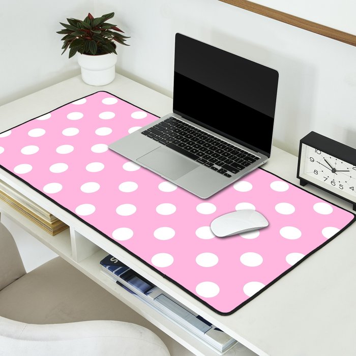 Polka Dots (White & Pink Pattern) Desk Mat Gallery Image 2