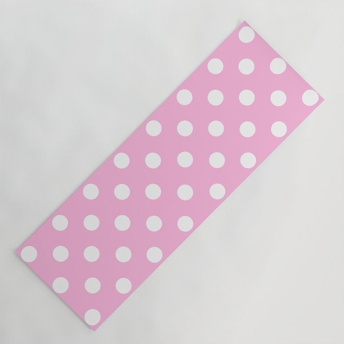 Polka Dots (White & Pink Pattern) Yoga Mat Gallery Image 1