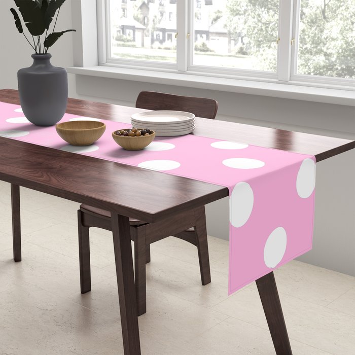 Polka Dots (White & Pink Pattern) Table Runner Gallery Image 2