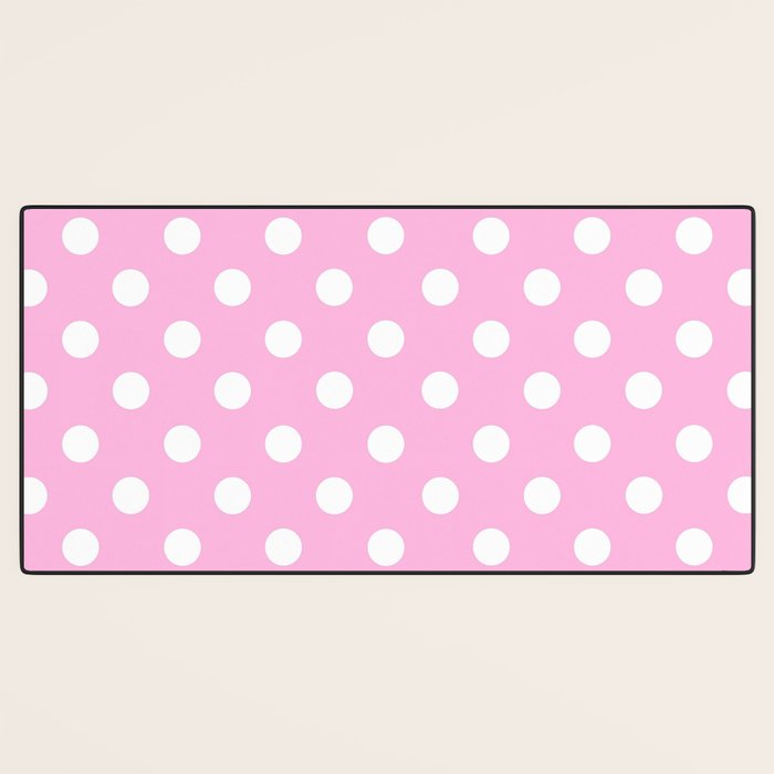 Polka Dots (White & Pink Pattern) Desk Mat Gallery Image 3