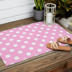 Polka Dots (White & Pink Pattern) Outdoor Rug Gallery Image 2