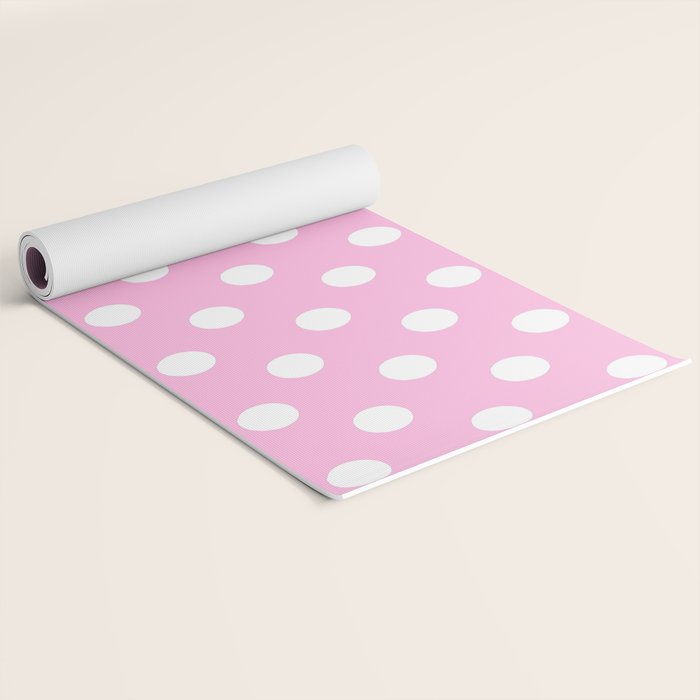 Polka Dots (White & Pink Pattern) Yoga Mat Gallery Image 2