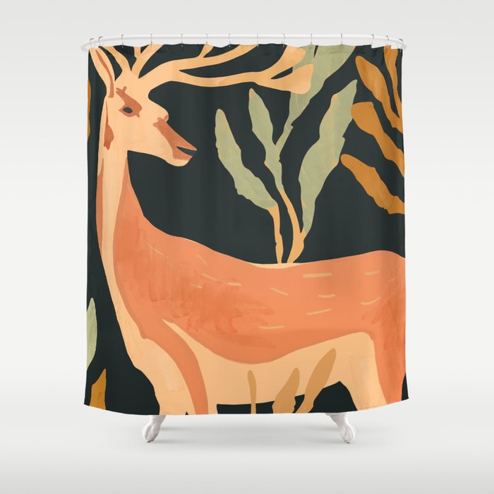 Minimal Abstract Art Deer Shower Curtain Gallery Image 1