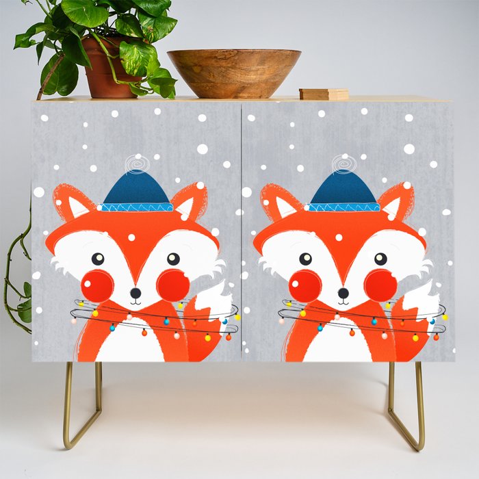 Christmas Fox with fairy lights Credenza Gallery Image 1
