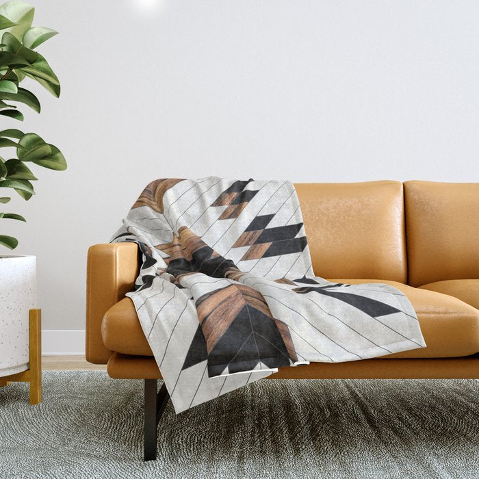 Urban Tribal Pattern No.5 - Aztec - Concrete and Wood Throw Blanket Gallery Image 1