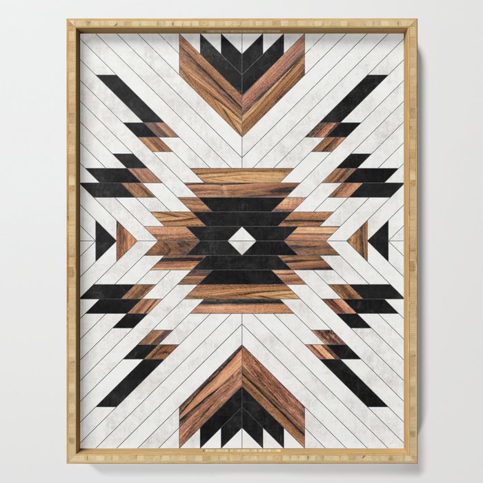 Urban Tribal Pattern No.5 - Aztec - Concrete and Wood Serving Tray Gallery Image 1