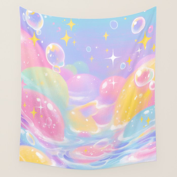 Pastel Cosmic Jelly Landscape Wall Tapestry Gallery Image 1