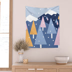 Snowy mountains and trees Wall Tapestry Gallery Image 2