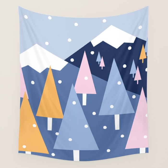 Snowy mountains and trees Wall Tapestry Gallery Image 4