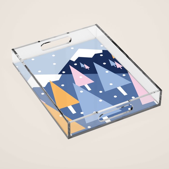 Snowy mountains and trees Acrylic Tray Gallery Image 1