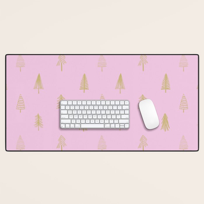 Pink pine tree doodle art pattern Desk Mat Gallery Image 1