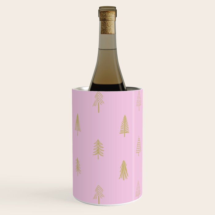 Pink pine tree doodle art pattern Wine Chiller Gallery Image 3