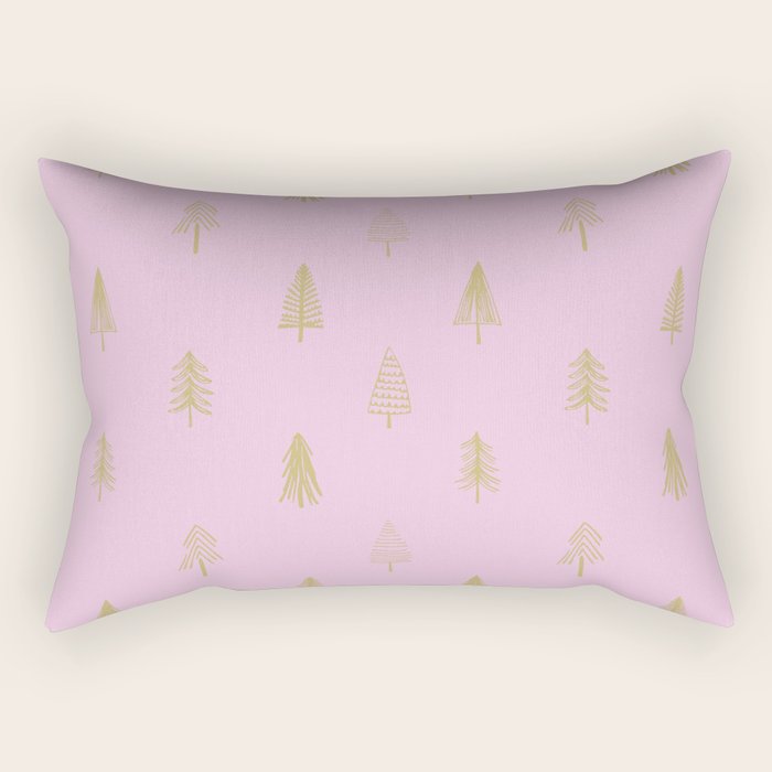 Pink pine tree doodle art pattern Rectangular Pillow Gallery Image 1