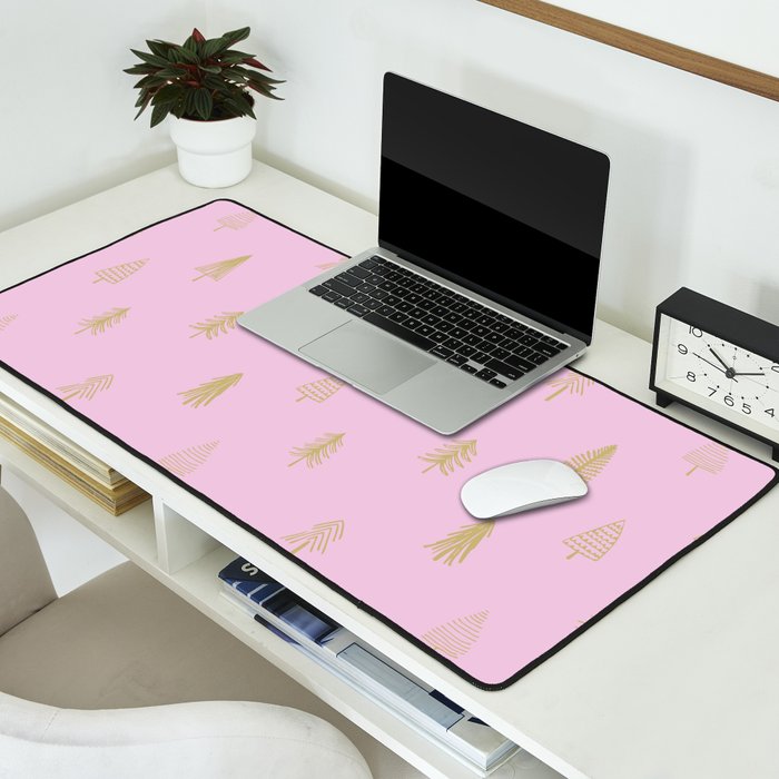 Pink pine tree doodle art pattern Desk Mat Gallery Image 2