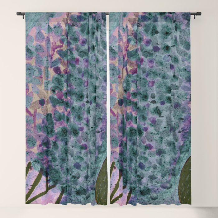 Garden Lilac Flower Painting in Teal & Pink Window Curtain Gallery Image 1