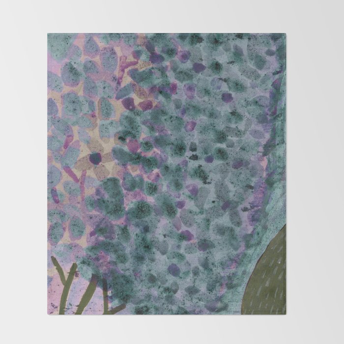 Garden Lilac Flower Painting in Teal & Pink Throw Blanket Gallery Image 2