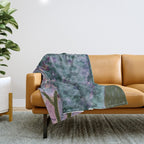 Garden Lilac Flower Painting in Teal & Pink Throw Blanket Gallery Image 1