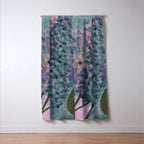 Garden Lilac Flower Painting in Teal & Pink Window Curtain Gallery Image 3