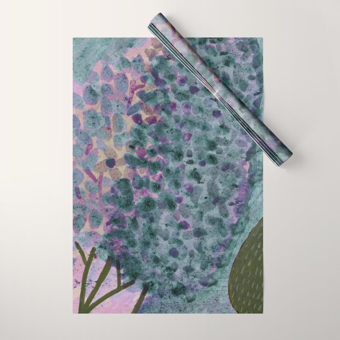 Garden Lilac Flower Painting in Teal & Pink Wrapping Paper Gallery Image 1