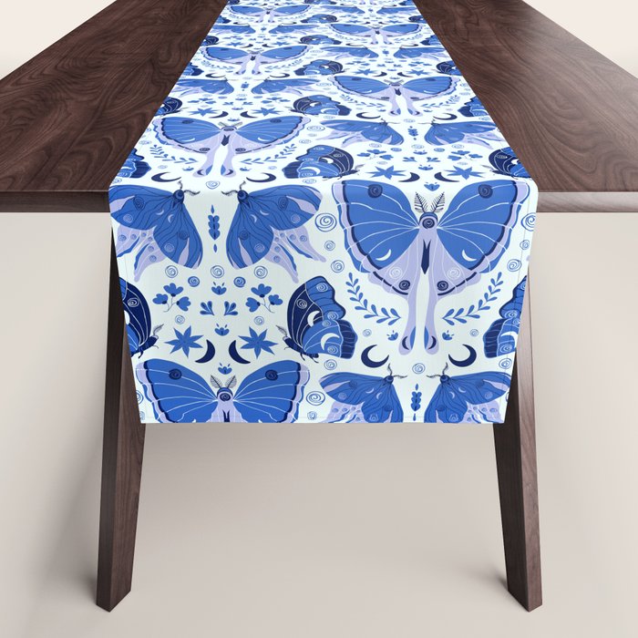 Vintage Blue Moths Table Runner Gallery Image 1