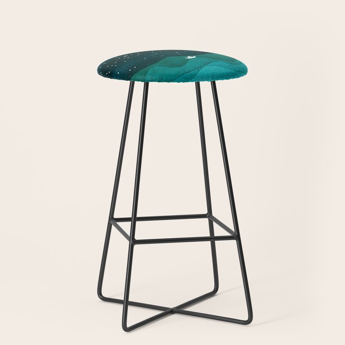 Starry Ocean, teal sailboat watercolor sea waves night Stool Gallery Image 1