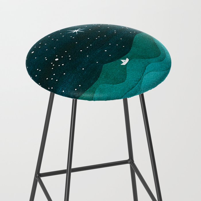 Starry Ocean, teal sailboat watercolor sea waves night Stool Gallery Image 2