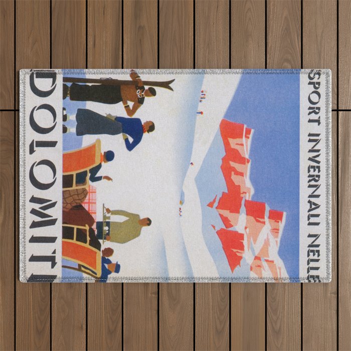 Dolomites Italy Vintage Ski Poster Outdoor Rug Gallery Image 1