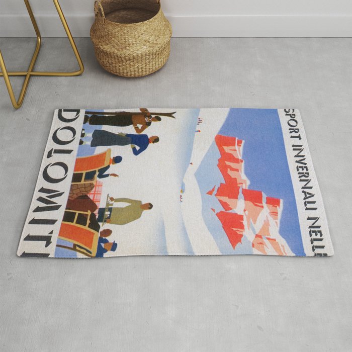 Dolomites Italy Vintage Ski Poster Rug Gallery Image 1