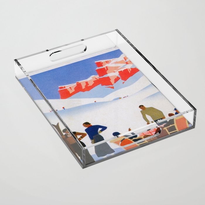 Dolomites Italy Vintage Ski Poster Acrylic Tray Gallery Image 1