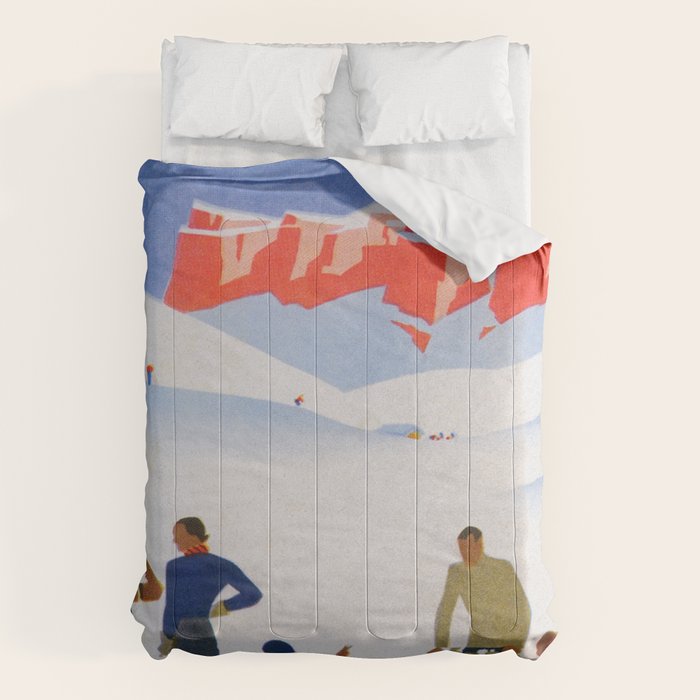 Dolomites Italy Vintage Ski Poster Comforter Gallery Image 1