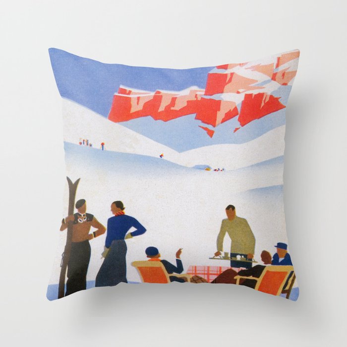Dolomites Italy Vintage Ski Poster Throw Pillow Gallery Image 1