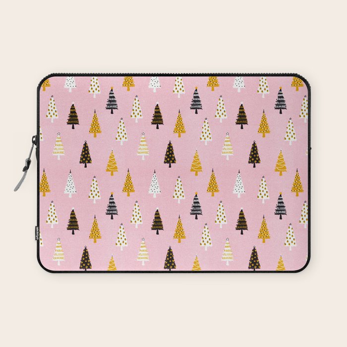 Christmas Trees Modern Pink Pattern #pinkchristmas #christmaspattern Laptop Sleeve Gallery Image 1