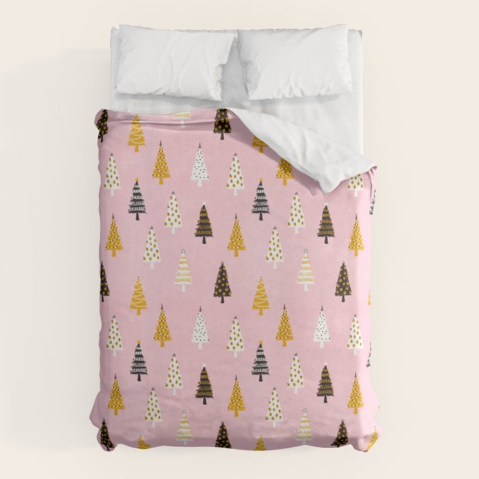 Christmas Trees Modern Pink Pattern #pinkchristmas #christmaspattern Duvet Cover Gallery Image 1