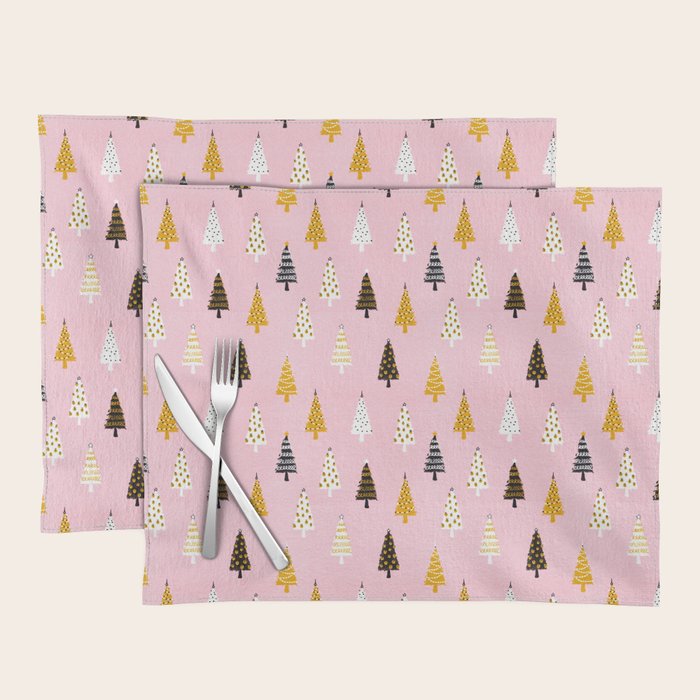 Christmas Trees Modern Pink Pattern #pinkchristmas #christmaspattern Placemat Gallery Image 1