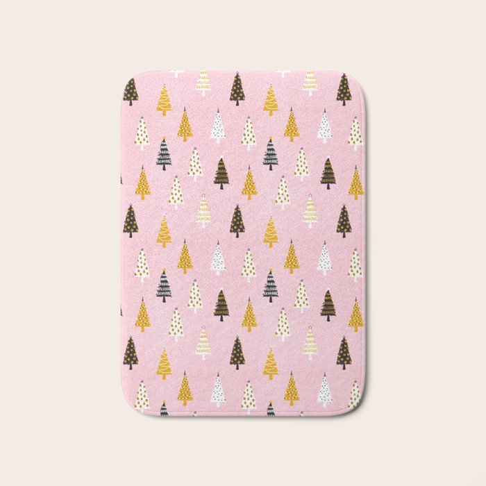 Christmas Trees Modern Pink Pattern #pinkchristmas #christmaspattern Bath Mat Gallery Image 1