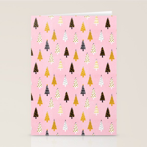 Christmas Trees Modern Pink Pattern #pinkchristmas #christmaspattern Stationery Card Gallery Image 1